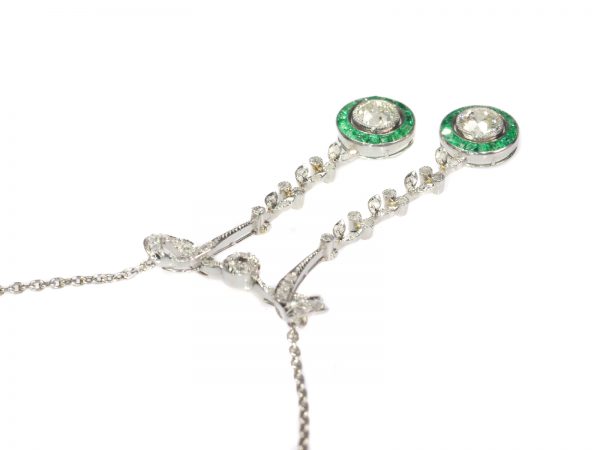 Edwardian Emerald and Diamond Negligee Necklace Pendant