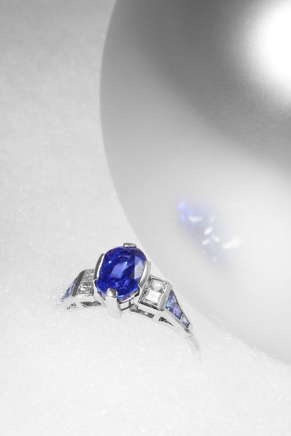 Vintage 3.40ct Natural Sapphire and Diamond Engagement Ring