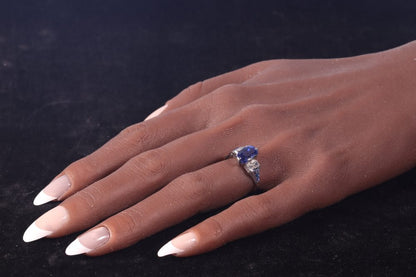 Vintage 3.40ct Natural Sapphire and Diamond Engagement Ring