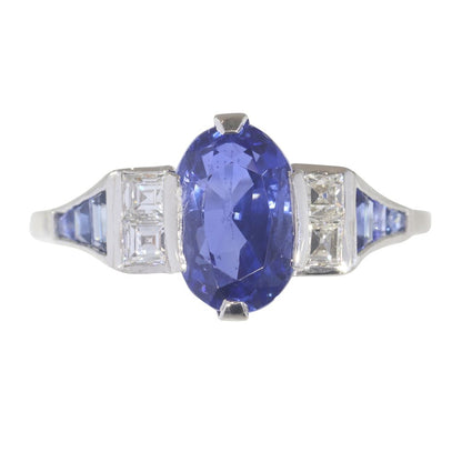 Vintage 3.40ct Natural Sapphire and Diamond Engagement Ring