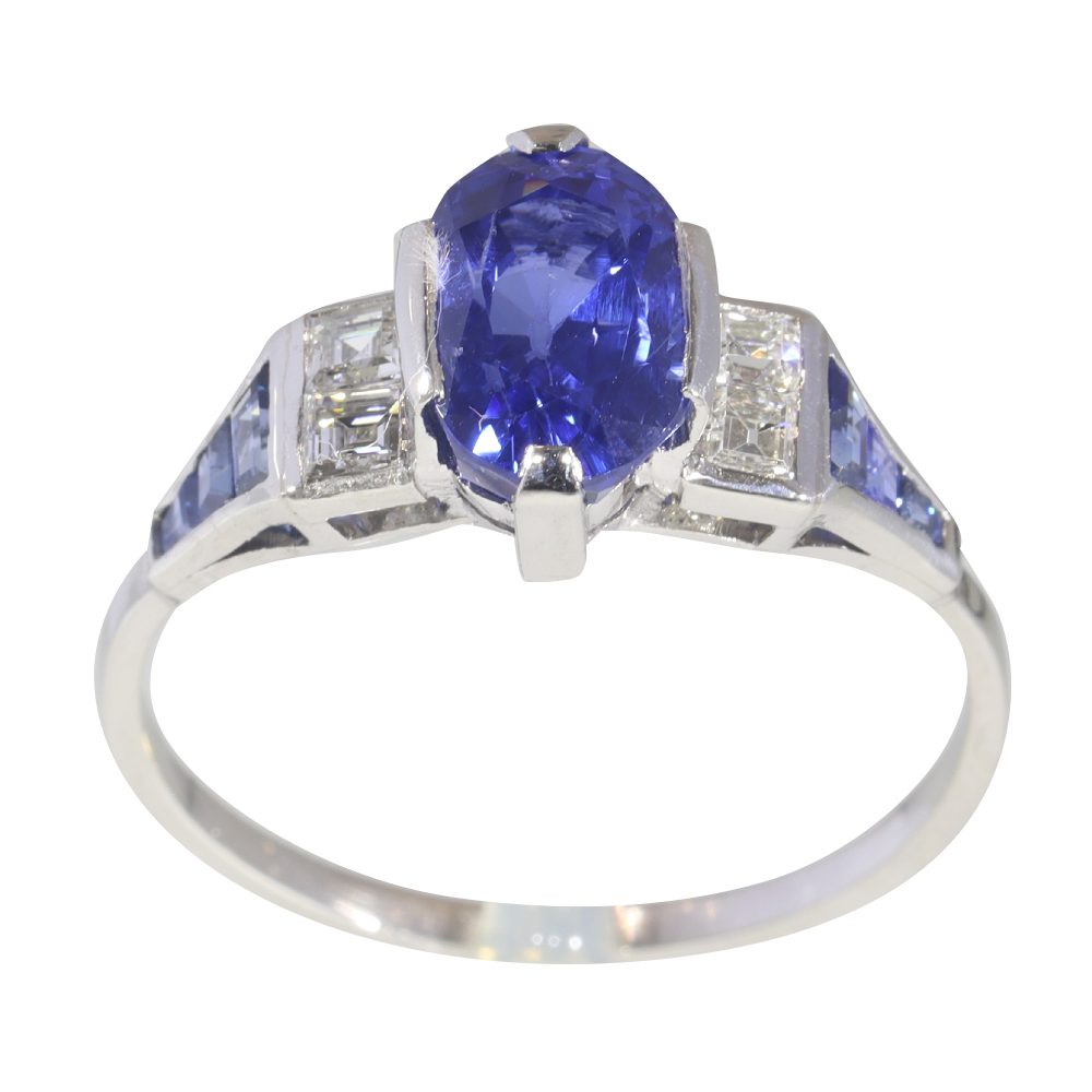 Vintage 3.40ct Natural Sapphire and Diamond Engagement Ring