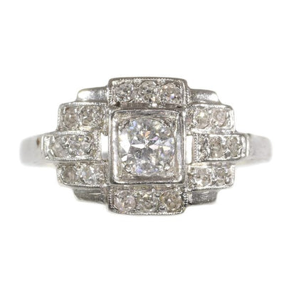 French platinum Art Deco Diamond Dress Ring