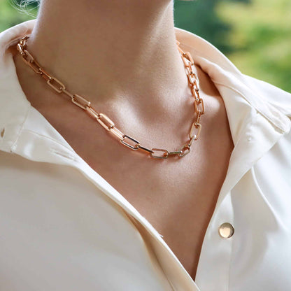 Oval Chunky Chain Link Necklace in 18ct Rose Gold