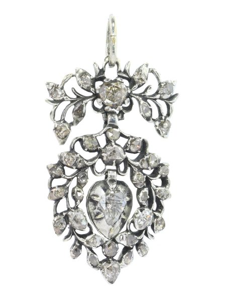 Antique Flemish Rose Cut Diamond Heart Pendant Circa 1700