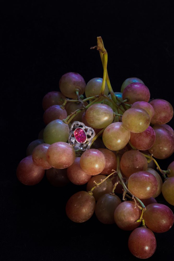 Vintage Diamond And Rubelite Ring In 18 Carat Rose Gold And Silver