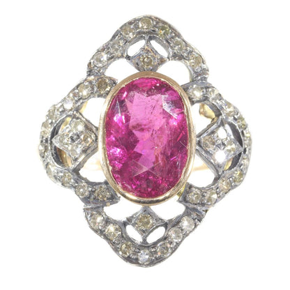 Vintage Diamond And Rubelite Ring In 18 Carat Rose Gold And Silver