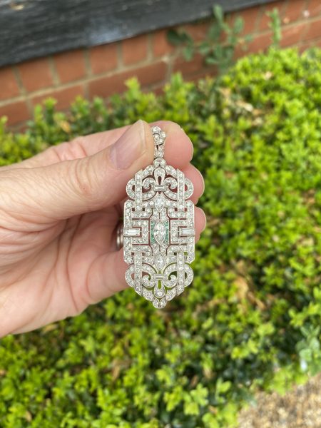 Antique Diamond and Emerald set Brooch Pendant
