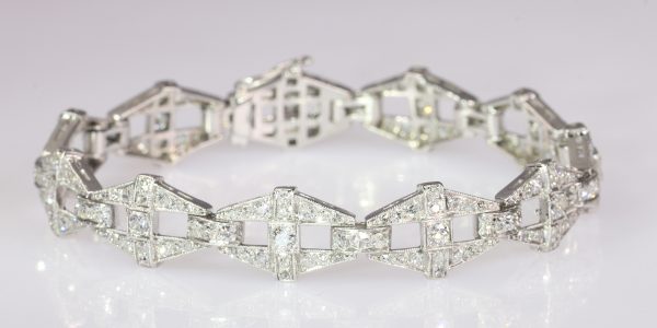 Vintage 1950's Platinum Diamond Panel Bracelet, 6 carats
