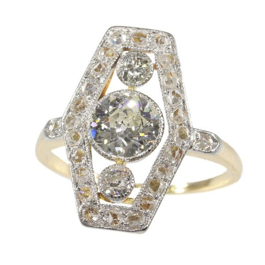 Antique Belle Epoque Diamond Engagement Ring, 18ct Yellow Gold and Platinum