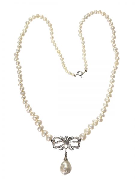 Vintage Swedish Diamond and Natural Pearl Necklace