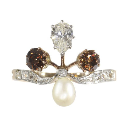 Antique Belle Epoque Fleur-De-Lis Diamond Ring