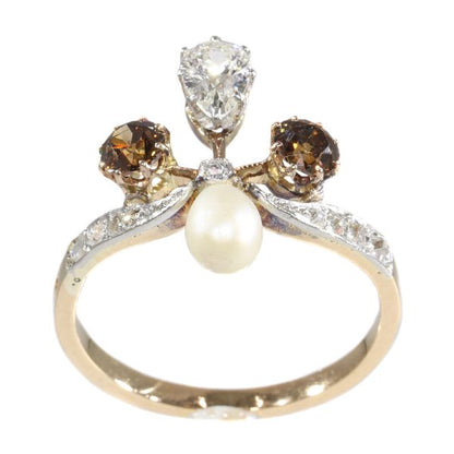 Antique Belle Epoque Fleur-De-Lis Diamond Ring