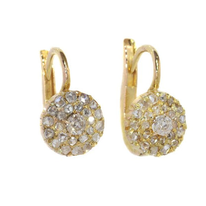 Antique Victorian Old Mine Cut Diamond Cluster Drop Earrings