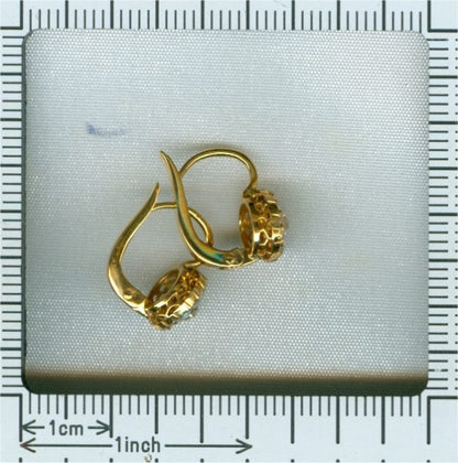 Antique Victorian Old Mine Cut Diamond Cluster Drop Earrings