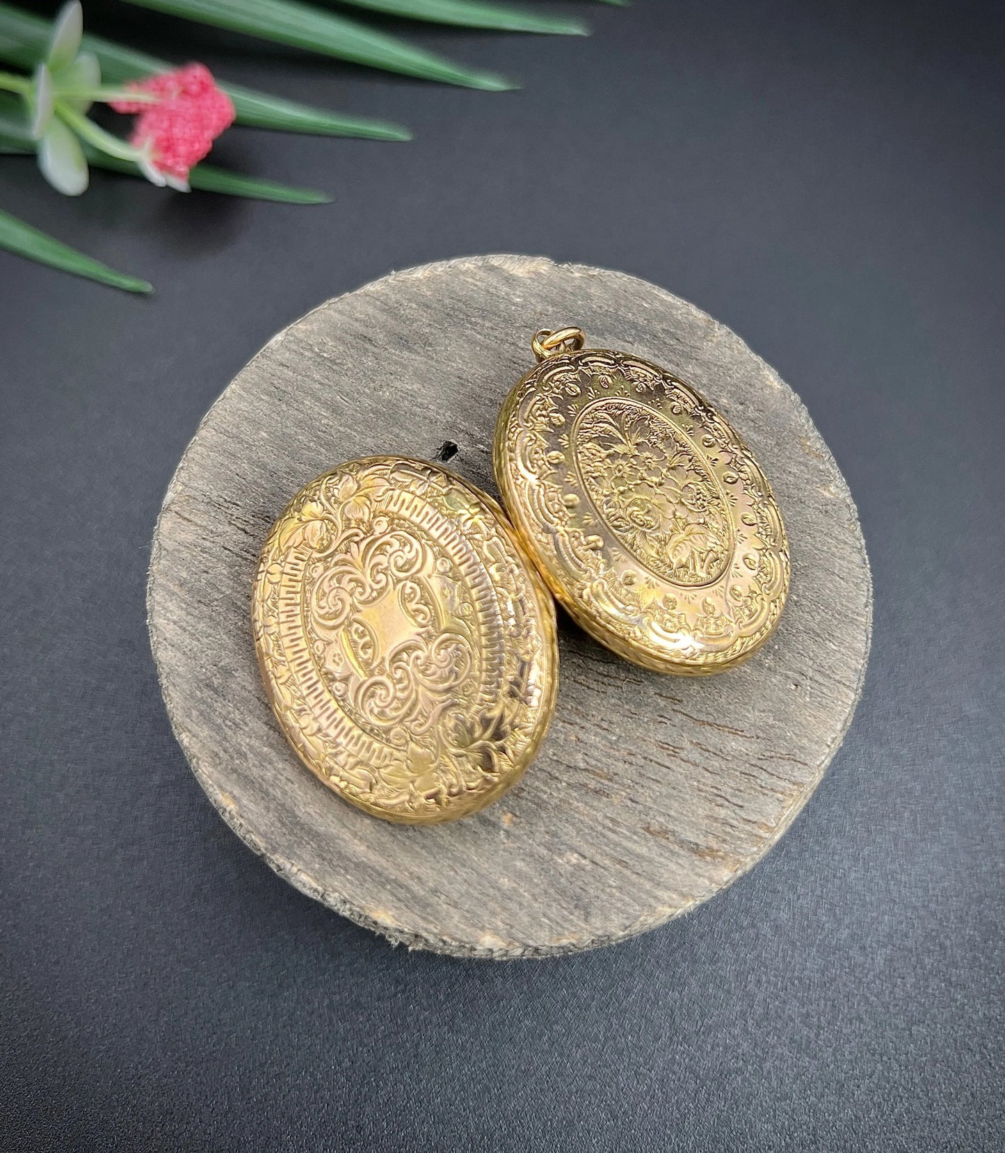 Victorian 15 Carat Yellow Gold Floral Engraved Peony Oval Locket, Circa 1880