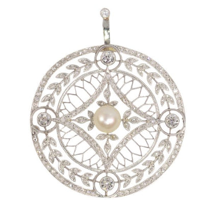Antique Edwardian Diamond and Pearl Pendant set with 125 Diamonds