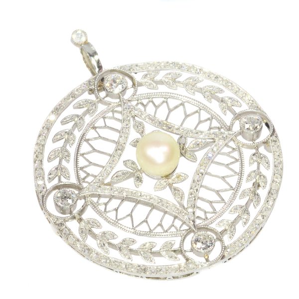 Antique Edwardian Diamond and Pearl Pendant set with 125 Diamonds