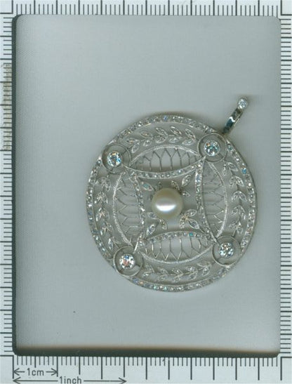 Antique Edwardian Diamond and Pearl Pendant set with 125 Diamonds