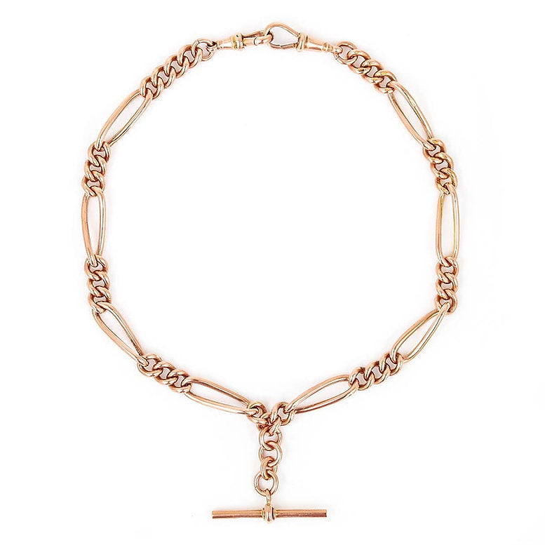 Antique 9ct Rose Gold Trombone Link Albert Watch Chain Necklace