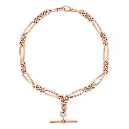 Antique 9ct Rose Gold Trombone Link Albert Watch Chain Necklace