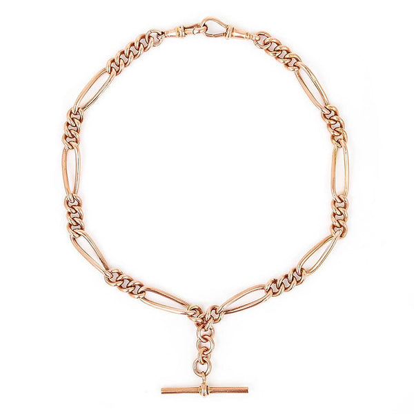 Antique 9ct Rose Gold Trombone Link Albert Watch Chain Necklace