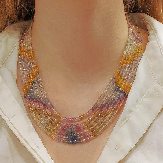 Beaded Pastel Rainbow Sapphire Necklace
