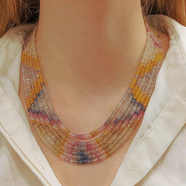 Beaded Pastel Rainbow Sapphire Necklace
