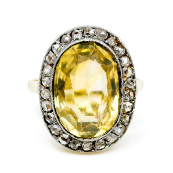 Art Deco 6.5ct Citrine and Diamond Cluster Ring