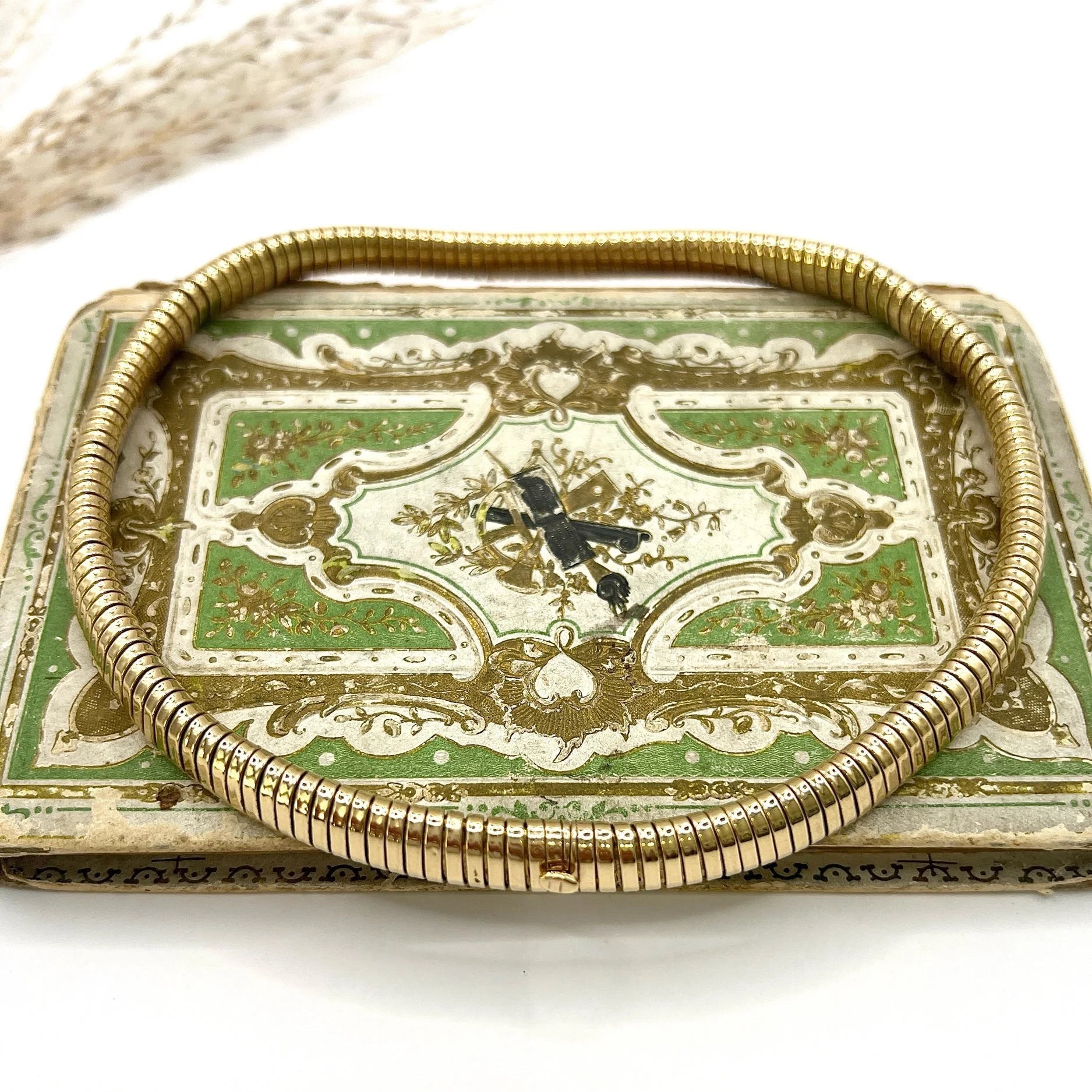 Vintage 9ct Yellow Gold Tubogas Collar Necklace, Hallmarked London 1947