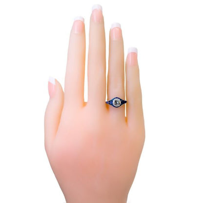 Vintage Sapphire and Old European Cut Diamond Ring, Platinum