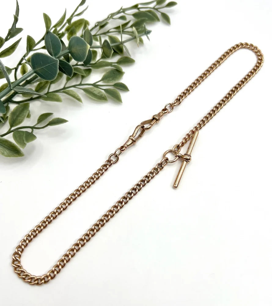 Edwardian Antique 9ct Rose Gold Curb Link Albert Chain Necklace