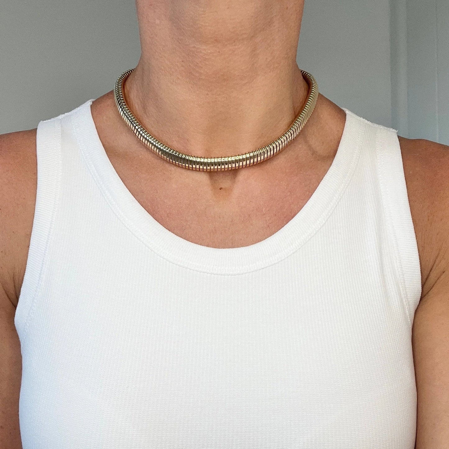Vintage 9ct Yellow Gold Tubogas Collar Necklace, Hallmarked London 1947