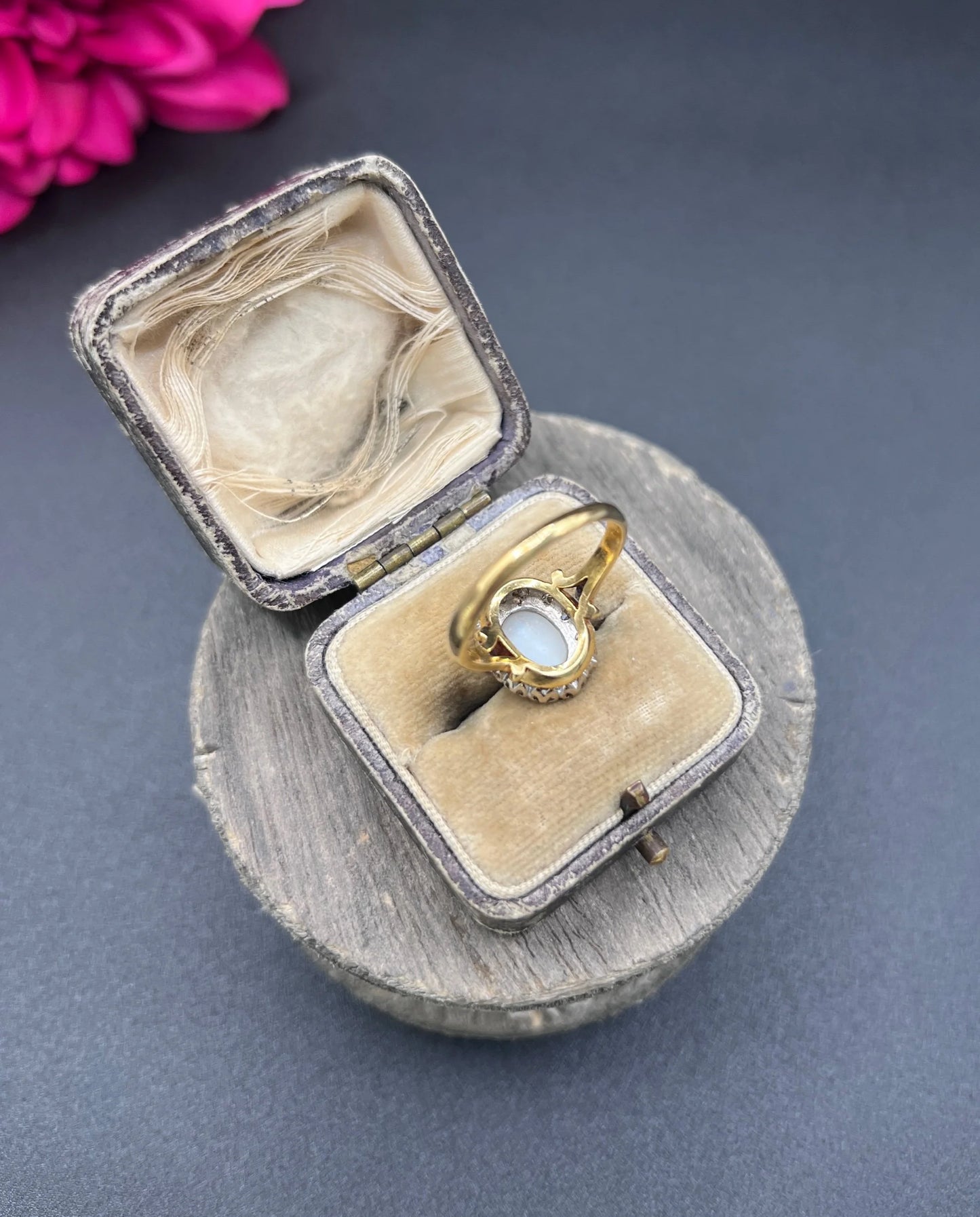 Vintage 18 Carat Yellow Gold Opal and Diamond Oval Cluster Ring, Hallmarked 1963