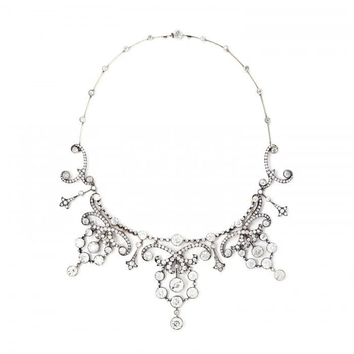 Antique Old Cut Diamond Tiara come Necklace, 45.62 carats