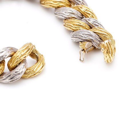 Vintage Van Cleef and Arpels Hammered 18ct Yellow and White Gold Link Bracelet