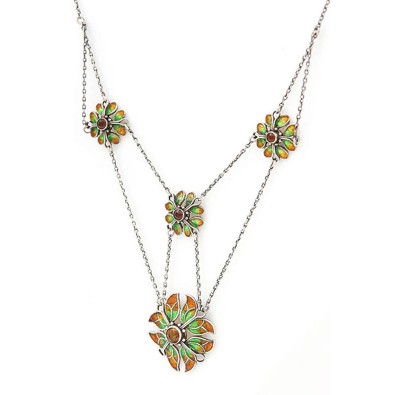 Liberty and Co Arts and Crafts Citrine and Enamel Necklace