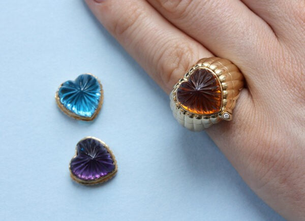 Heart Shaped Interchangeable Ring with Citrine, Amethyst and Blue Topaz