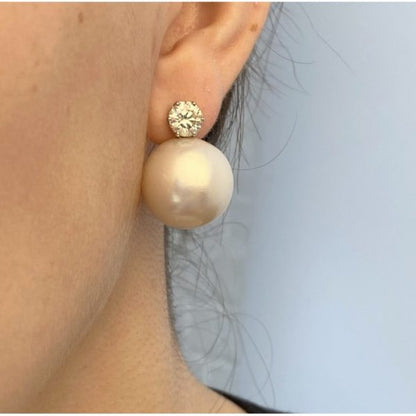 South Sea Pearl and Diamond Earrings, 2.20 carat total