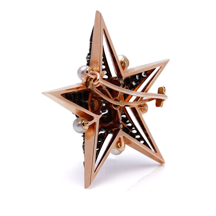 Antique Victorian Pearl and Old Cut Diamond Star Brooch
