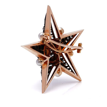 Antique Victorian Pearl and Old Cut Diamond Star Brooch