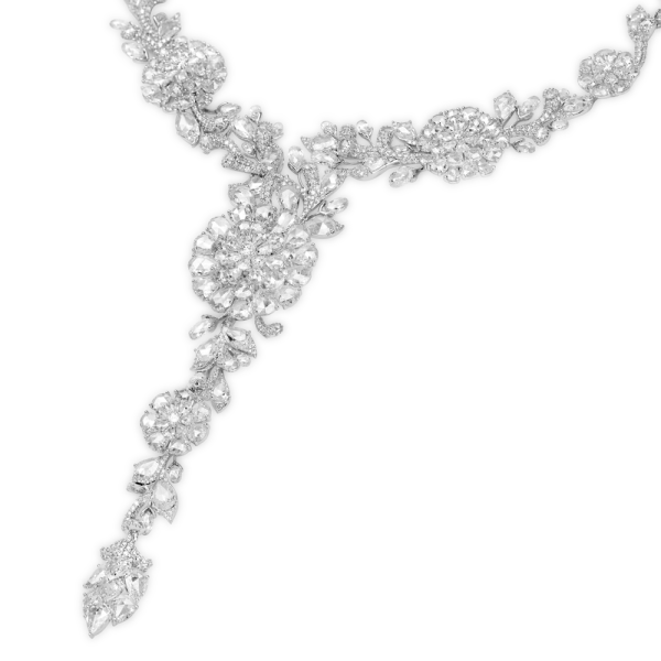 Opulent Diamond Floral Cluster Necklace, 48.44 carat total