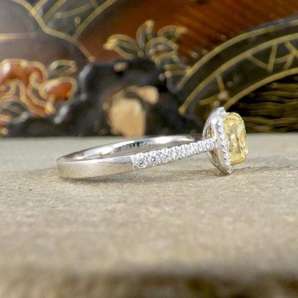 GIA 1.24ct Fancy Yellow Diamond Cluster Engagement Ring
