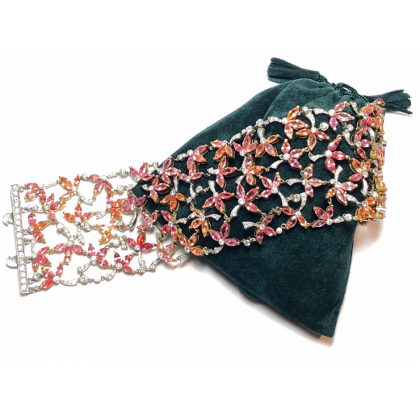 Padparadscha Sapphire, Diamond and Ruby Bracelet, 39.52 carats, in platinum and 18ct yellow gold