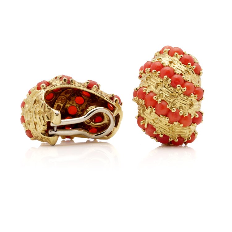 Vintage Cartier Signori and Bondioli Coral and Gold Clip On Earrings
