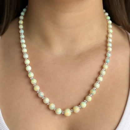 Antique Graduated Opal Bead Necklace with Rock Crystal Spacers