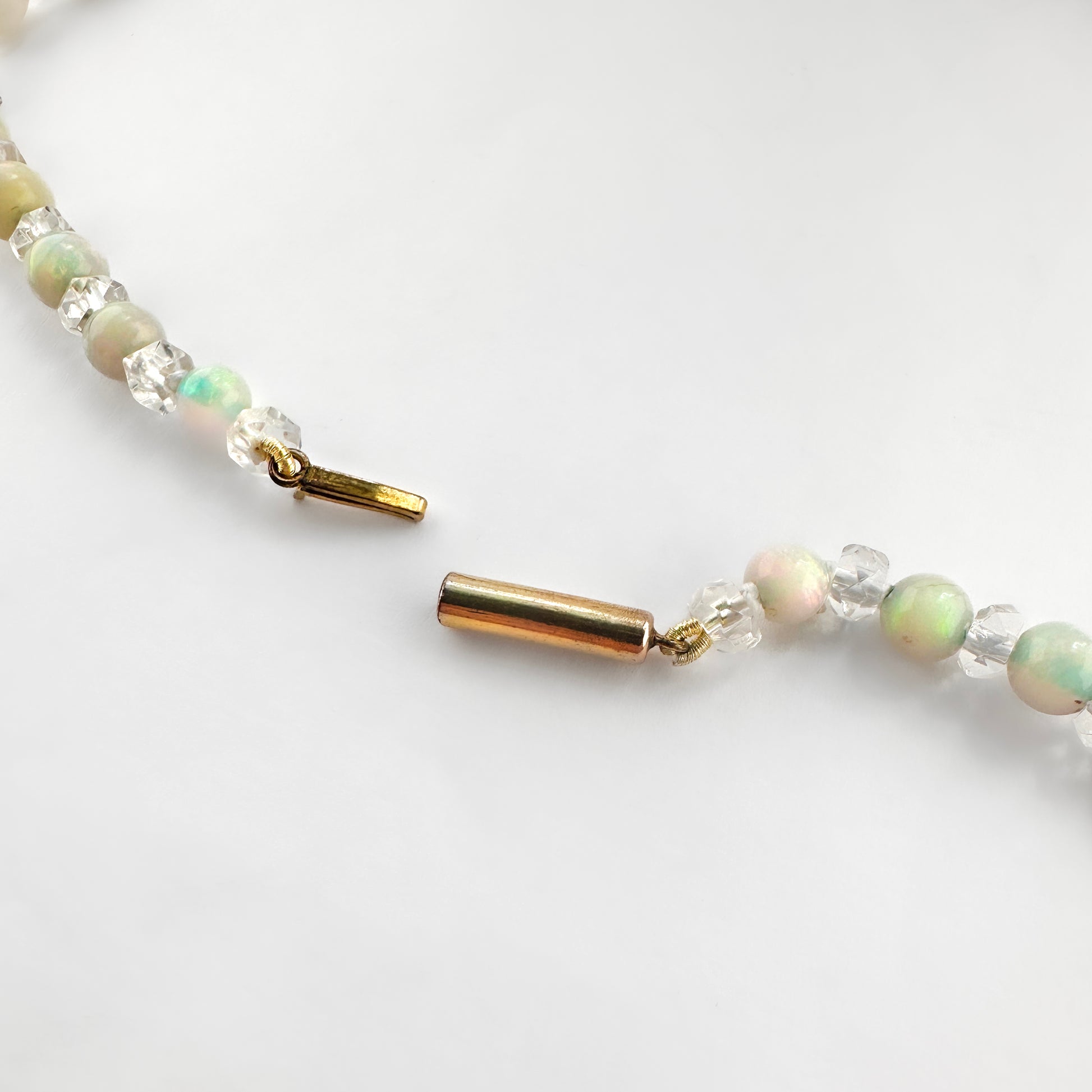 Antique Graduated Opal Bead Necklace with Rock Crystal Spacers