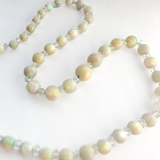 Antique Graduated Opal Bead Necklace with Rock Crystal Spacers