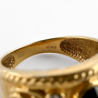 Vintage Etruscan Style Cabochon Ruby and Sapphire Trilogy Wide Band Ring