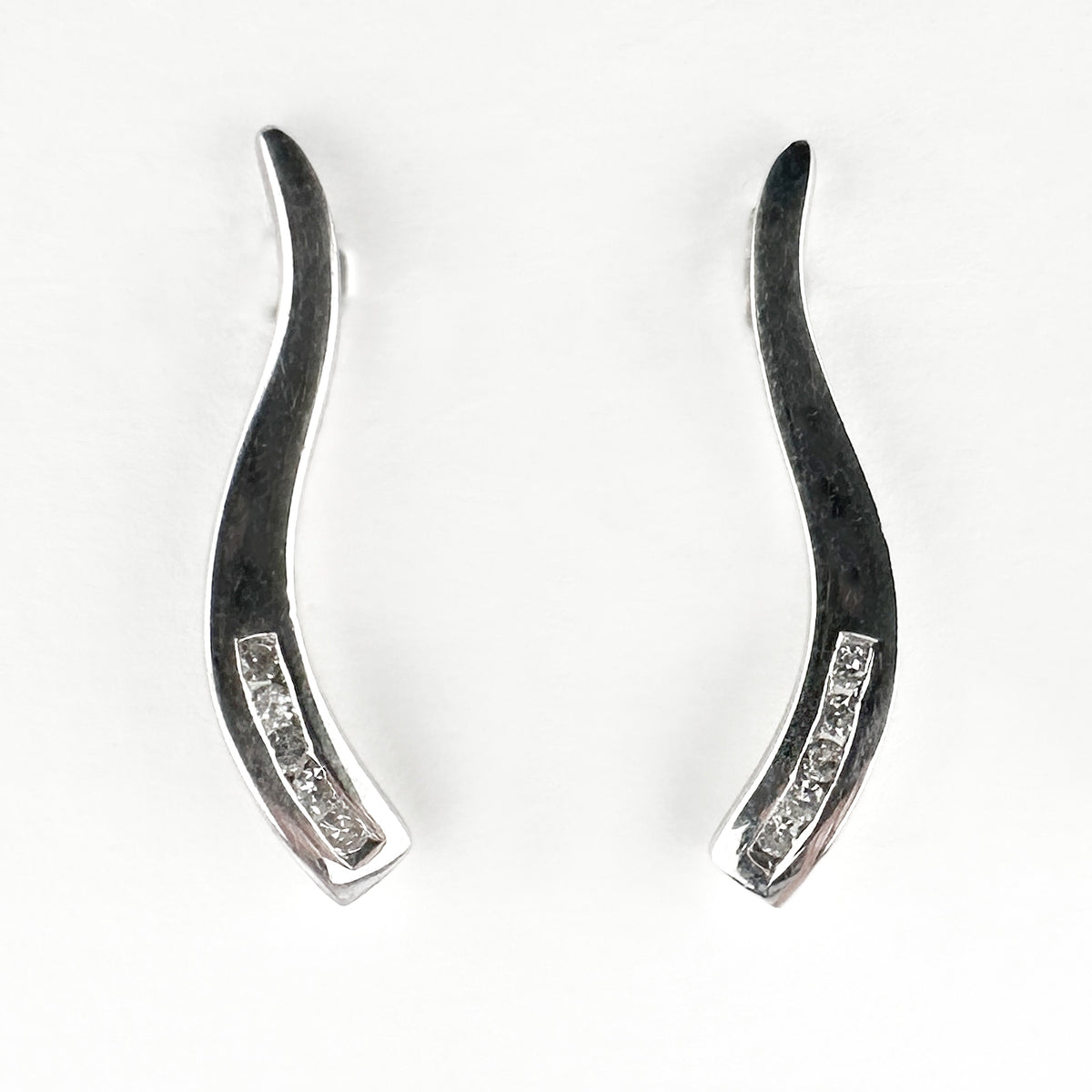 White Gold &amp; Diamond Wave Earrings