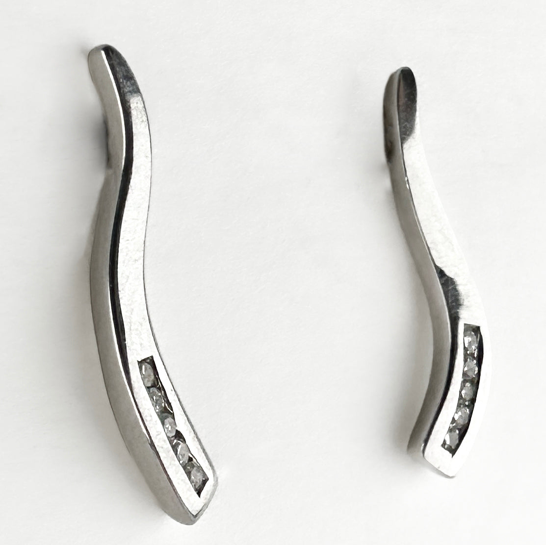 White Gold &amp; Diamond Wave Earrings